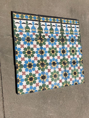 Moroccan Encaustic Cement Tile Border with Moorish Fez Design