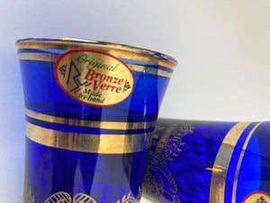 Italian Moorish Royal Blue and Gold Crystal Drinking Glasses