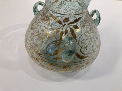Handblown Mosque Glass Lamp in Mameluke Style Gilded with Arabic Calligraphy