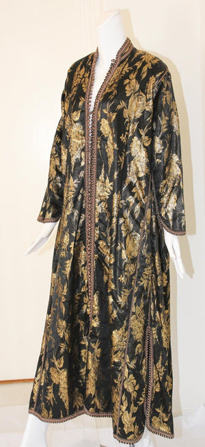 Vintage Moroccan Caftan, Black and Gold Embroidered, ca. 1960s