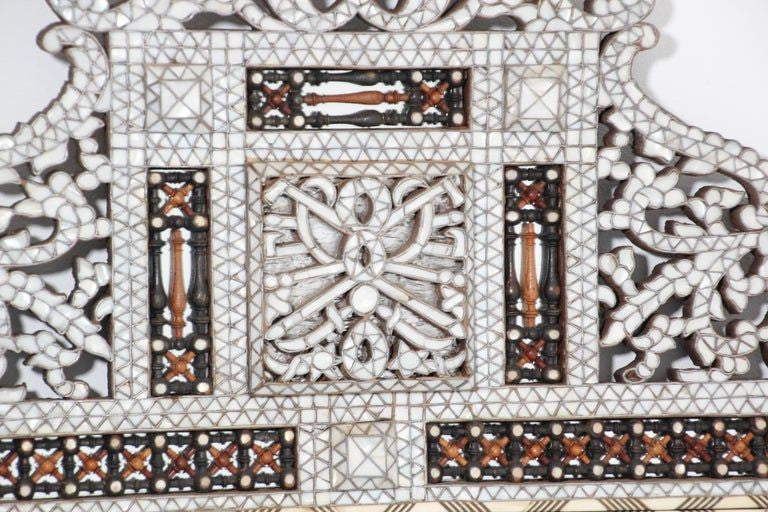 White Shell Inlaid Antique Middle Eastern Damascene Syrian Mirror 66"