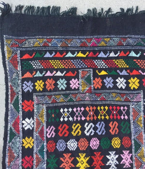 Moroccan Vintage North African Black Tribal Kilim Rug