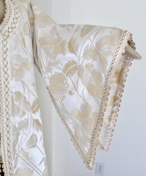 Moroccan Caftan White Ivory and Gold Brocade Kaftan