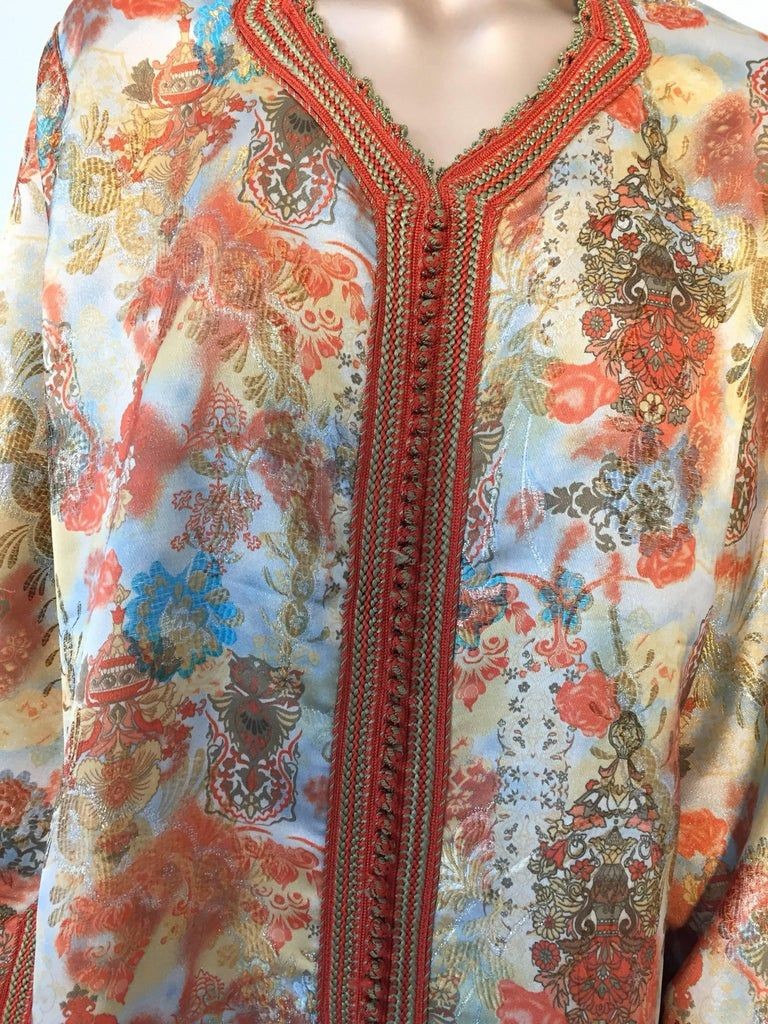 Moroccan Caftan Floral Brocade Multicolored Embroidered Kaftan 1970s