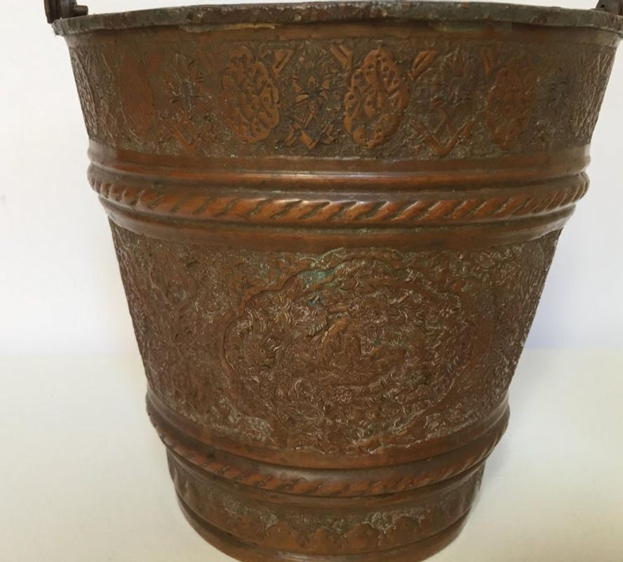 Moorish Mughal Metal Copper Vessel Bucket