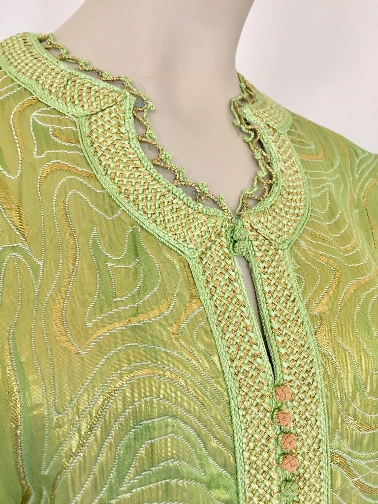 Moroccan Kaftan in Green and Gold Brocade Metallic Lame