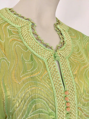 Moroccan Kaftan in Green and Gold Brocade Metallic Lame
