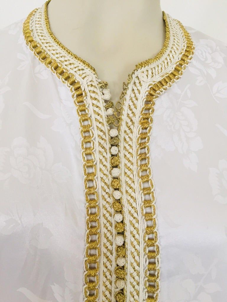 Moroccan Floral White Kaftan Maxi Dress Caftan Size Large