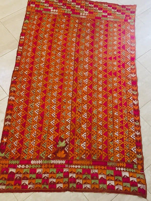 Phulkari Bawan Bagh Wedding Shawl, Silk Embroidery on Cotton, Punjab India