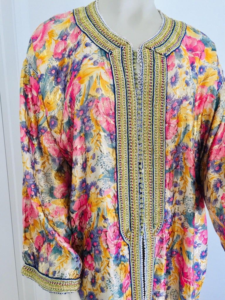 Vintage Moroccan Caftan Metallic Floral Silk Brocade