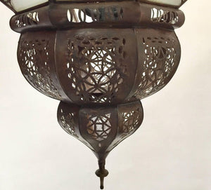 Moroccan Vintage Metal and Frosted Glass Light Fixture
