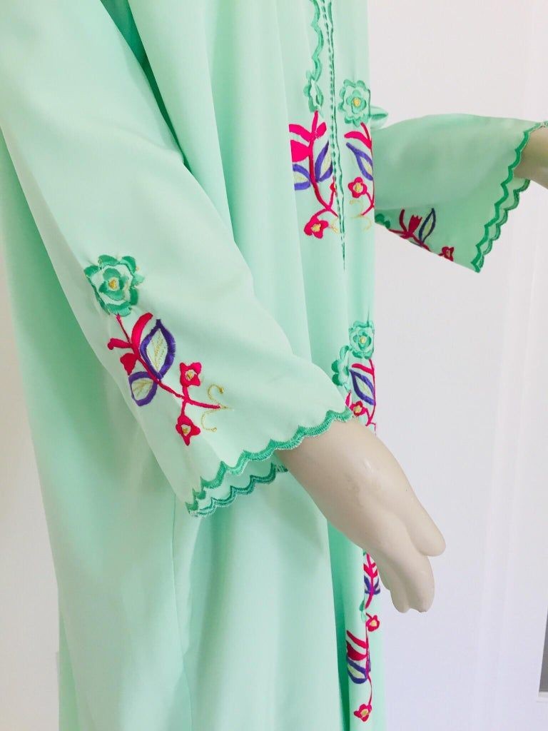 Moroccan Green with Floral Embroidered Caftan, Kaftan