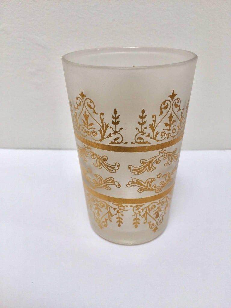 Set of Six Moorish White Frosted and Gold Glasses
