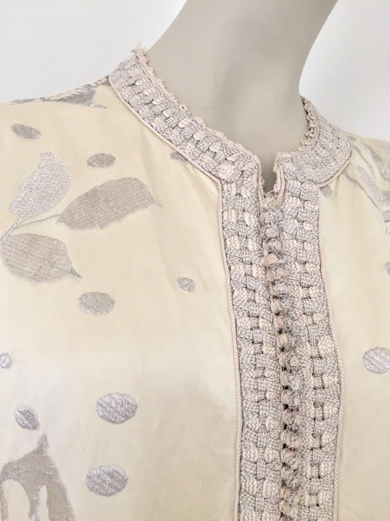1960's Vintage Moroccan Caftan with Silver Metallic Floral Silk Brocade