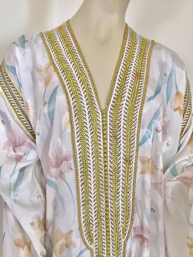 Vintage Moroccan White Kaftan Maxi Dress Caftan Size Large