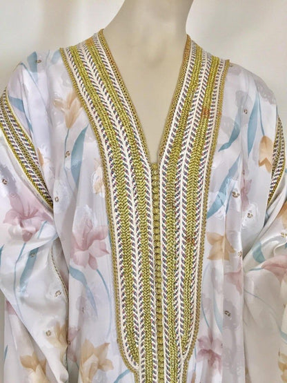 Vintage Moroccan White Kaftan Maxi Dress Caftan Size Large