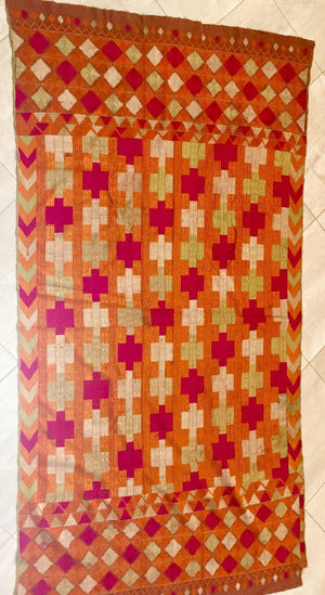 Phulkari Bawan Bagh Silk Embroidery Wedding Shawl, Punjab India