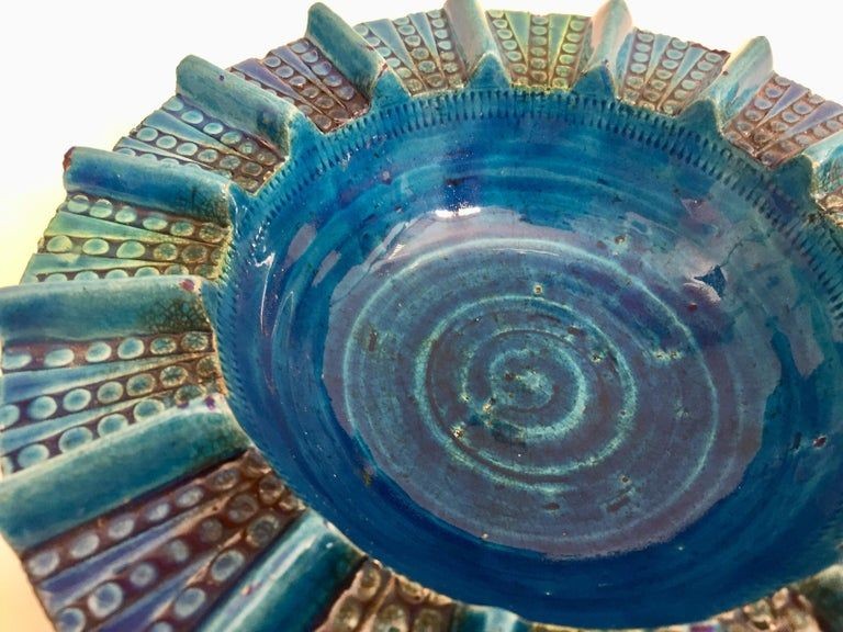 Aldo Londi Blue Ceramic Ashtray Handcrafted in Italy