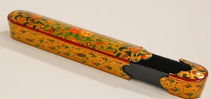 Persian Lacquer Pen Box Hand Painted with Floral and Gilt Design