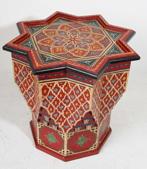 Moroccan Moorish Side Table Hand Painted Red Wood
