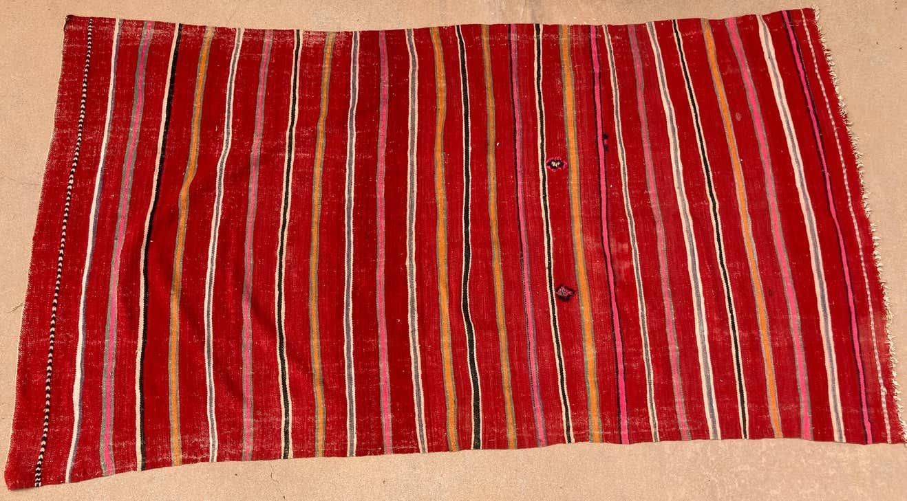 1960s Moroccan Vintage Flat-Weave Ethnic Textile Rug