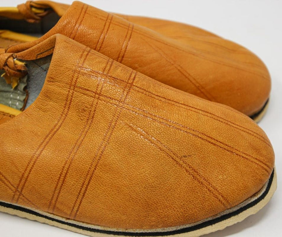 Moroccan Hand Tooled Yellow Leather Slippers Ethnic Shoes