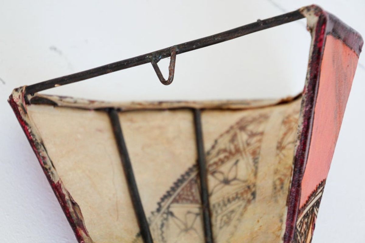 Moroccan Parchment Handpainted Folk Art Wall Sconce