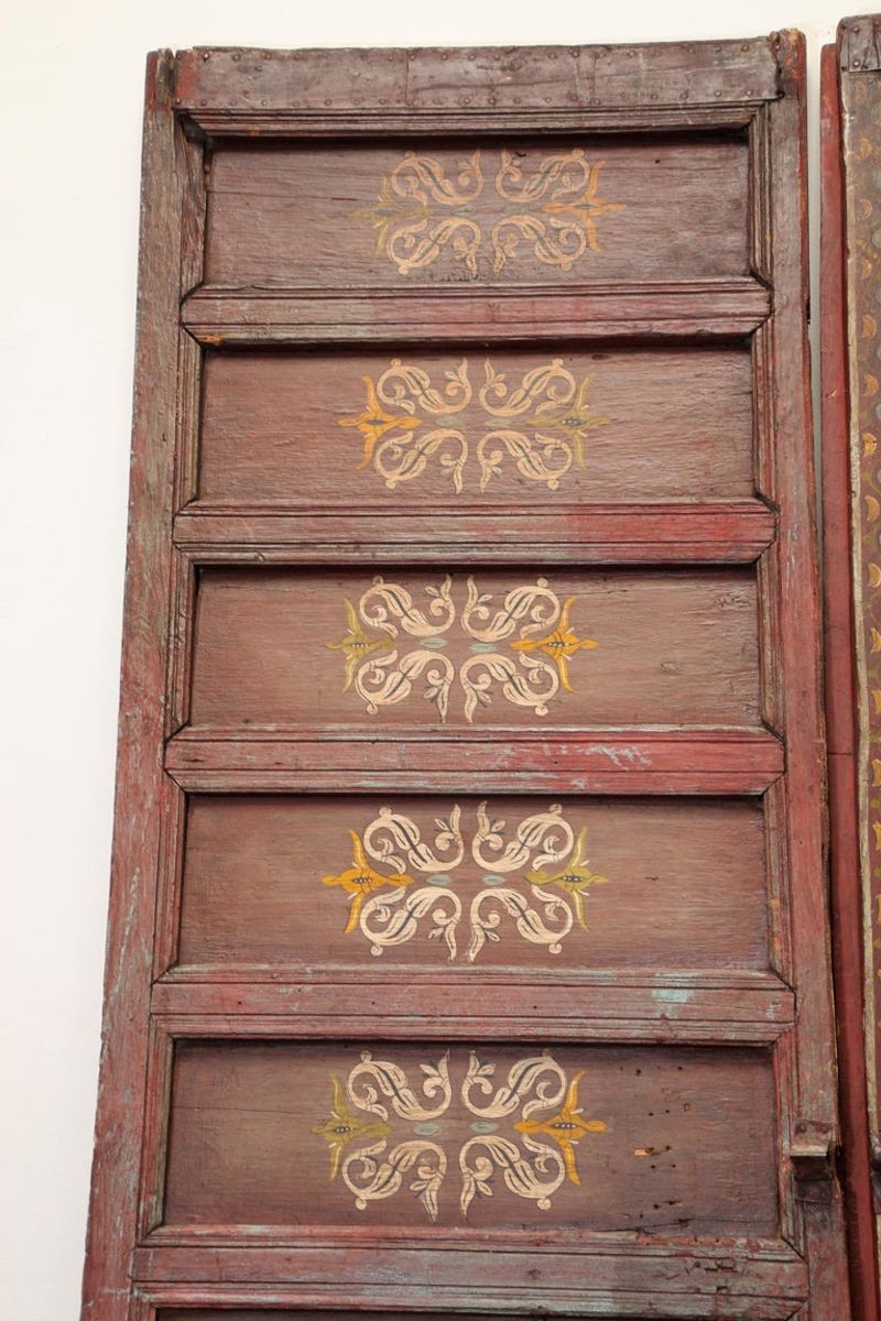 19th Century Moroccan Antique Double Door with Hand Painted Moorish Designs
