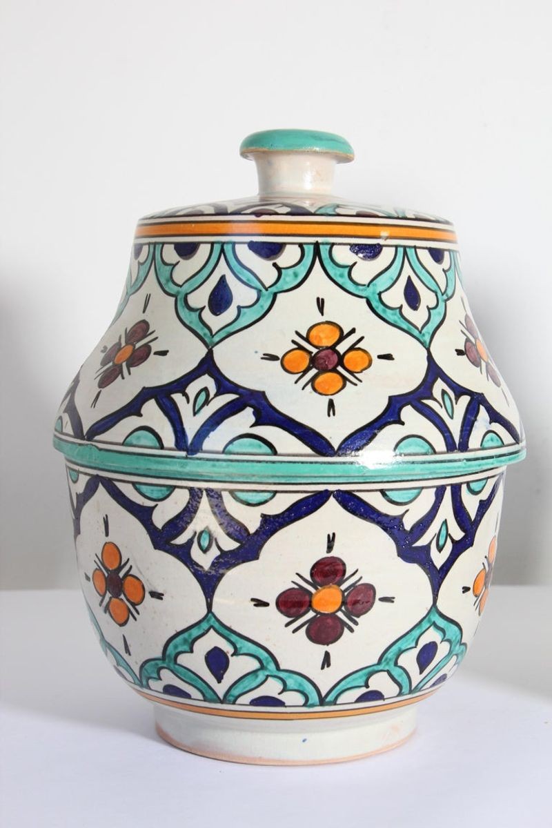 Moorish Ceramic Glazed Covered Urns Handcrafted in Fez Morocco