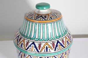 Handcrafted Ceramic Glazed Covered Jar in Fez Morocco