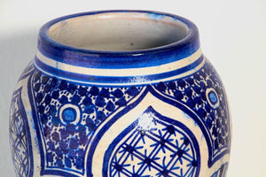 Moroccan Moorish Ceramic Blue and White Jar from Fez