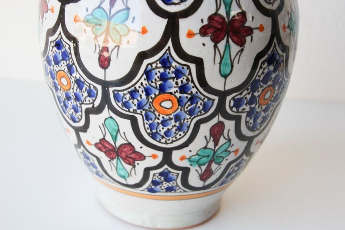 Moorish Ceramic Glazed Water Jug Handcrafted in Fez Morocco