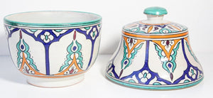 Moorish Ceramic Glazed Covered Jars Handcrafted in Fez Morocco