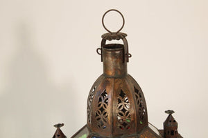 Moroccan Moorish Tole and Glass Candle Lantern