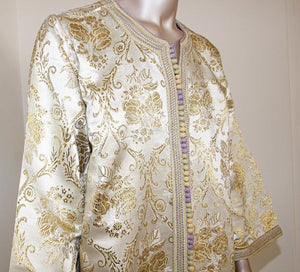 Moroccan Vintage Kaftan Gentleman Damask Gold Caftan, circa 1970