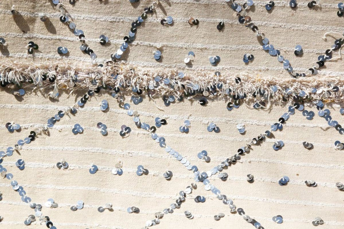 1960s Large Vintage Moroccan Wedding Berber Blanket Throw with Sequins