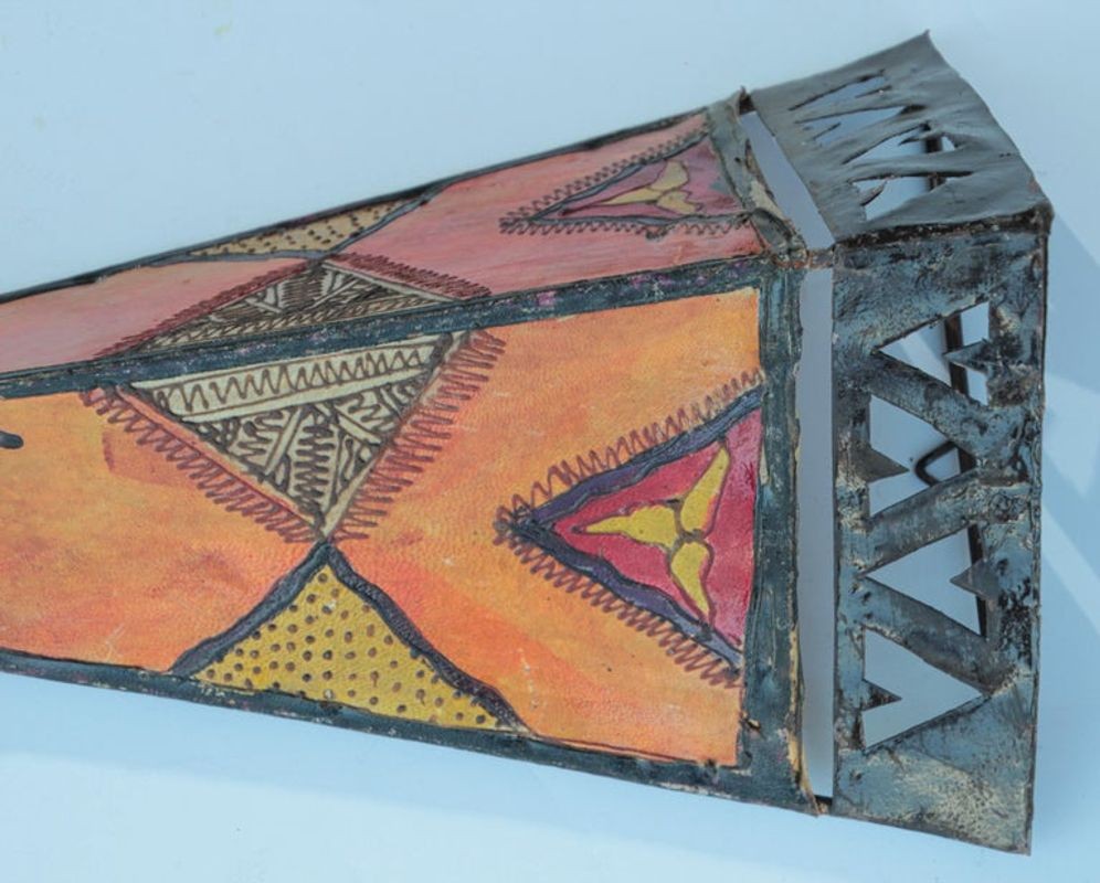 Moroccan Folk Art Metal and Parchment Wall Shade Sconce