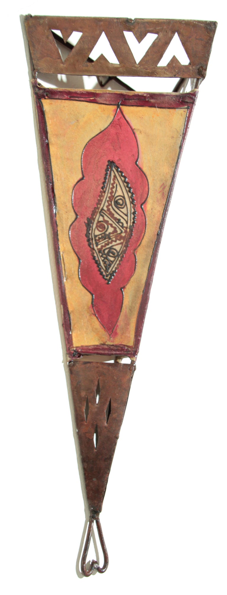 Vintage Handpainted Moroccan Folk Art Parchment Wall Sconce - 2