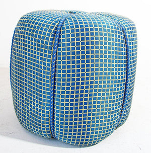 Pair of Vintage Art Deco Pouf Turquoise Upholstered Round Stool