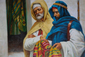 Moroccan Orientalist Oil Painting of a Rug Market