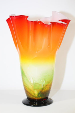 Murano Orange Footed Vase Freeform Handkerchief Art Glass