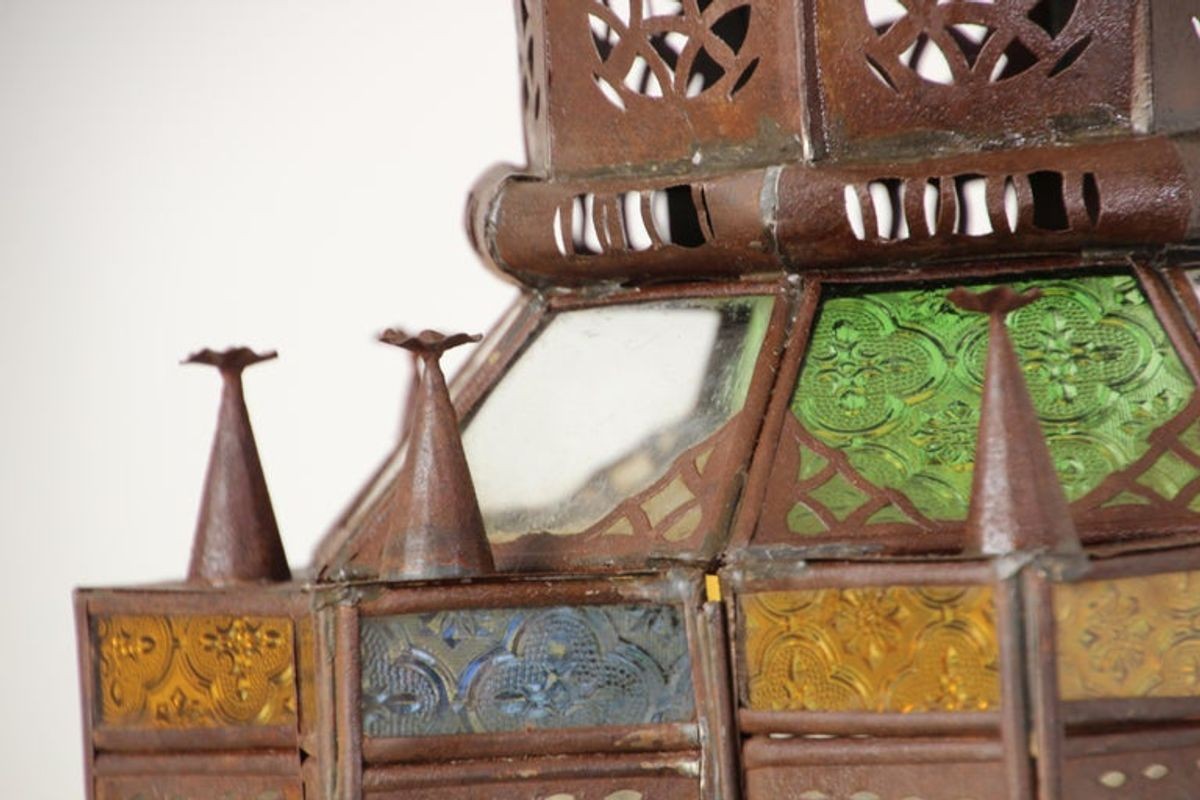 Moroccan Moorish Multi-Color Glass Lantern in Star Shape