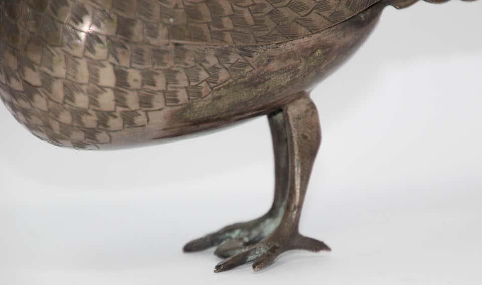 Islamic Qajar Style Damascene Metal Vintage Peacock Figurine, India