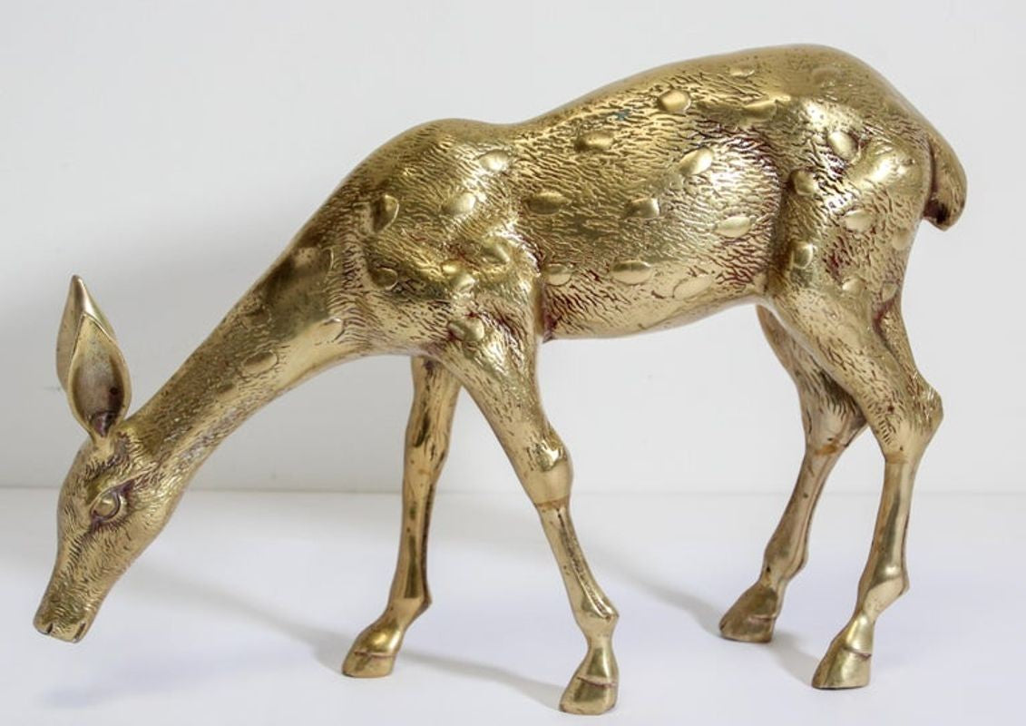 Hollywood Regency Cast Brass Standing Doe Sculpture, 1960s