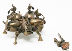 Antique Hindu Brass Box with Peacocks and Elephants