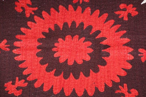 Vintage Samarkand Suzani, Uzbekistan Embroidered Textile Red and Black