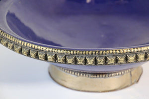 Cobalt Blue Moroccan Ceramic Bowl with Silver Overlay