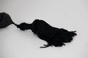 Embroidered Black Silk Decorative Throw Pillow with Tassels