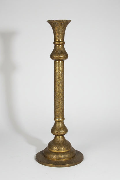 Monumental Middle Eastern Mamluk Revival Pierced Brass Floor Candlestick