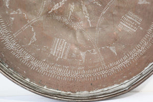 Antique Turkish Tinned Copper Circular Serving Tray